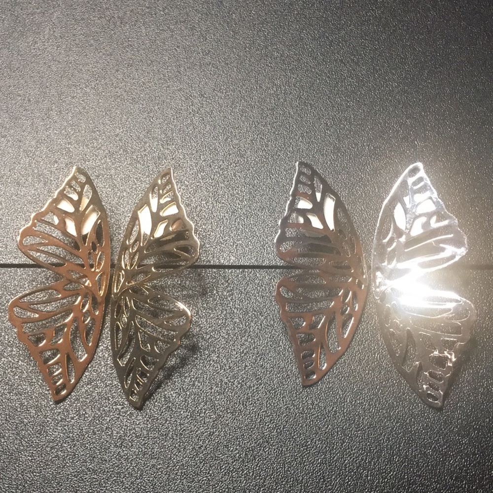 Gold Tone or Silver Tone Butterfly Wing Like Stud Earrings